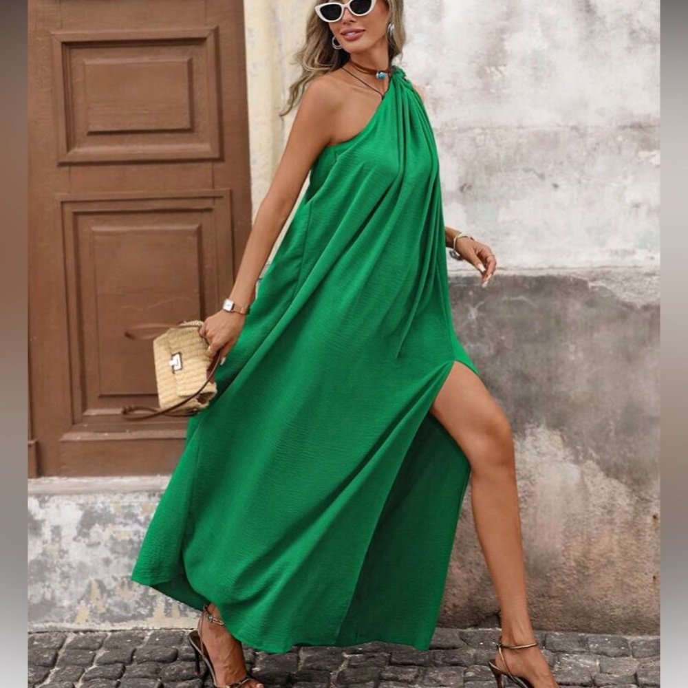 Elegant One-Shoulder Yellow Dress - Picture 7 of 16